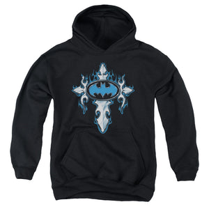 AN OFFCIALLY LICENSED BATMAN GOTHIC STEEL LOGO YOUTH HOODIE BLACK
