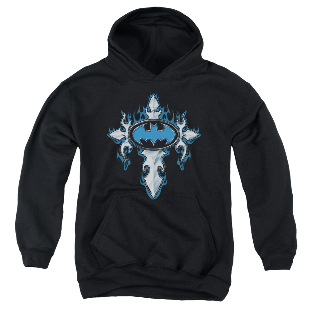 AN OFFCIALLY LICENSED BATMAN GOTHIC STEEL LOGO YOUTH HOODIE BLACK