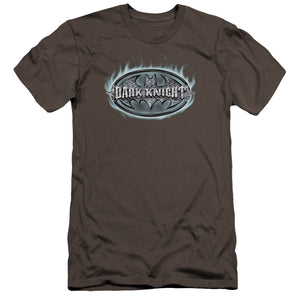 AN OFFCIALLY LICENSED BATMAN DARK KNIGHT STEEL SHIELD MEN'S PREMIUM SLIM FIT T-SHIRT CHARCOAL