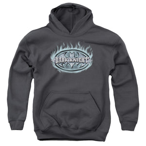 AN OFFCIALLY LICENSED BATMAN DARK KNIGHT STEEL SHIELD YOUTH HOODIE CHARCOAL