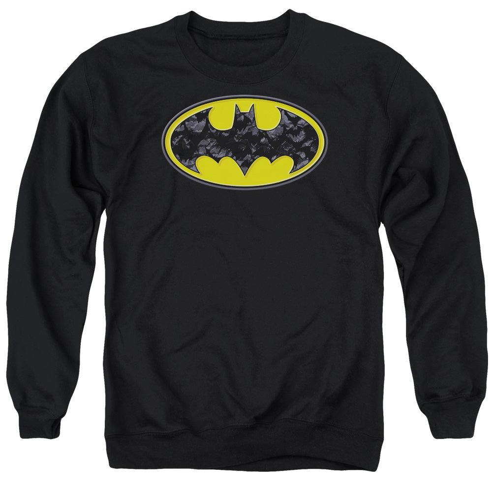 AN OFFCIALLY LICENSED BATMAN BATS IN LOGO ADULT UNISEX CREWNECK SWEATSHIRT BLACK