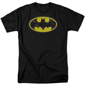 AN OFFCIALLY LICENSED BATMAN BATS IN LOGO MEN'S REGULAR FIT T-SHIRT BLACK