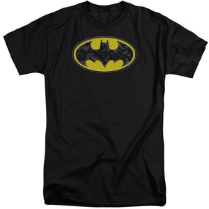 AN OFFCIALLY LICENSED BATMAN BATS IN LOGO MEN'S TALL FIT T-SHIRT BLACK