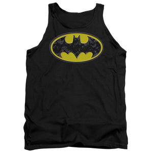AN OFFCIALLY LICENSED BATMAN BATS IN LOGO ADULT UNISEX TANK TOP BLACK