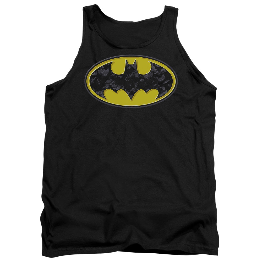 AN OFFCIALLY LICENSED BATMAN BATS IN LOGO ADULT UNISEX TANK TOP BLACK