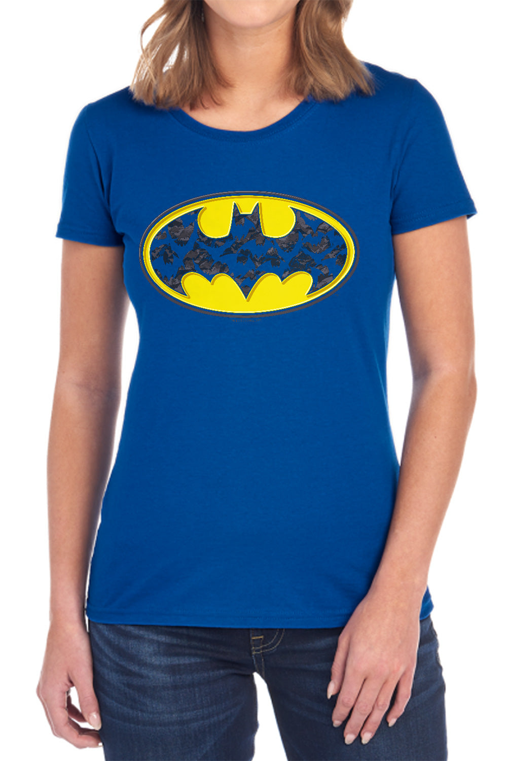 AN OFFCIALLY LICENSED BATMAN BATS IN LOGO WOMEN'S REGULAR FIT T-SHIRT BLACK
