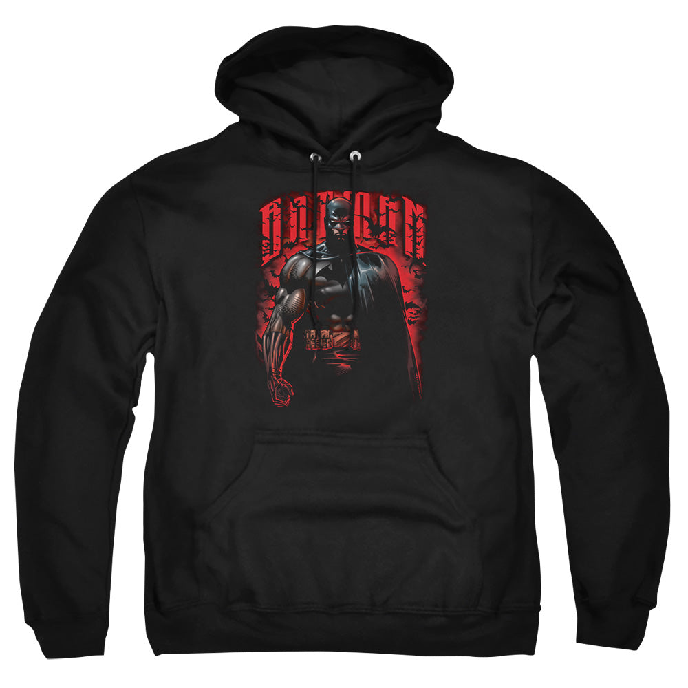 AN OFFCIALLY LICENSED BATMAN RED KNIGHT ADULT UNISEX PULLOVER HOODIE BLACK