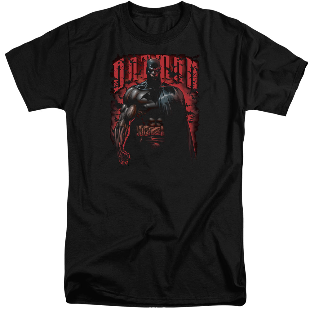 AN OFFCIALLY LICENSED BATMAN RED KNIGHT MEN'S TALL FIT T-SHIRT BLACK