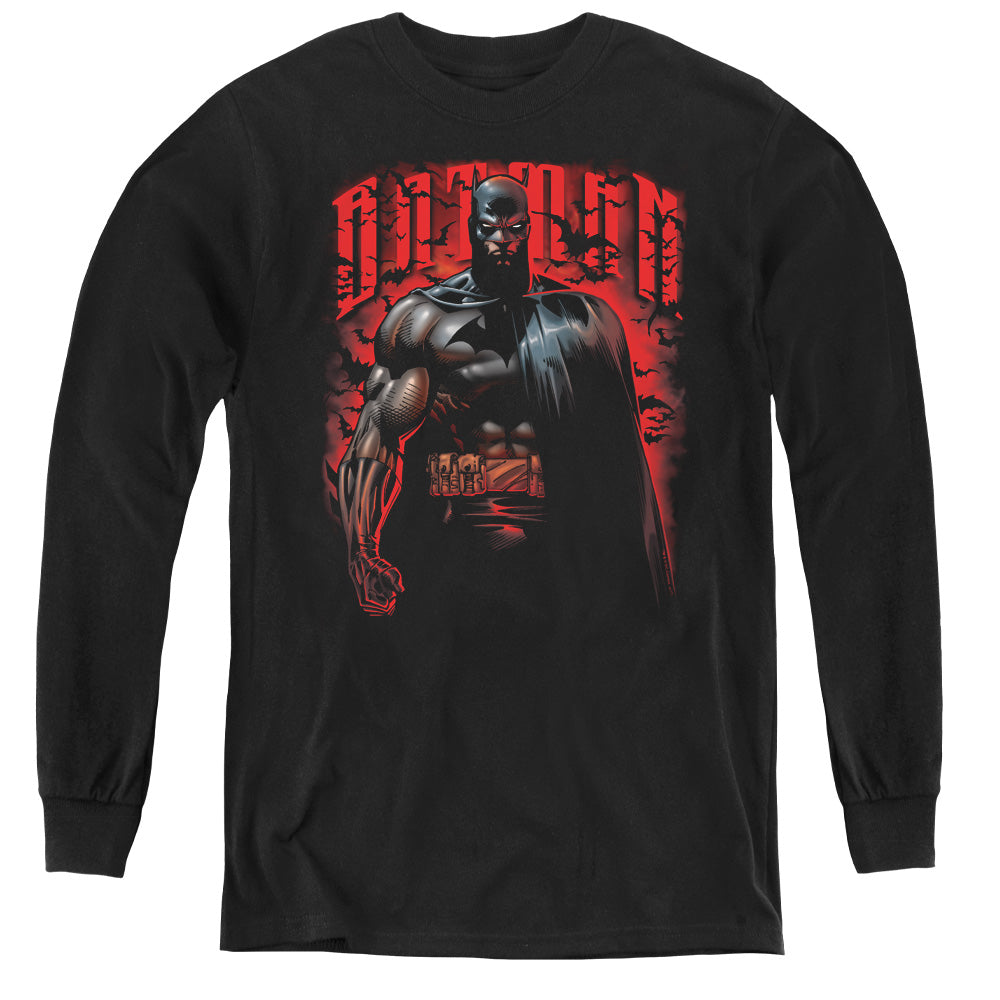 AN OFFCIALLY LICENSED BATMAN RED KNIGHT YOUTH LONG SLEEVE T-SHIRT BLACK