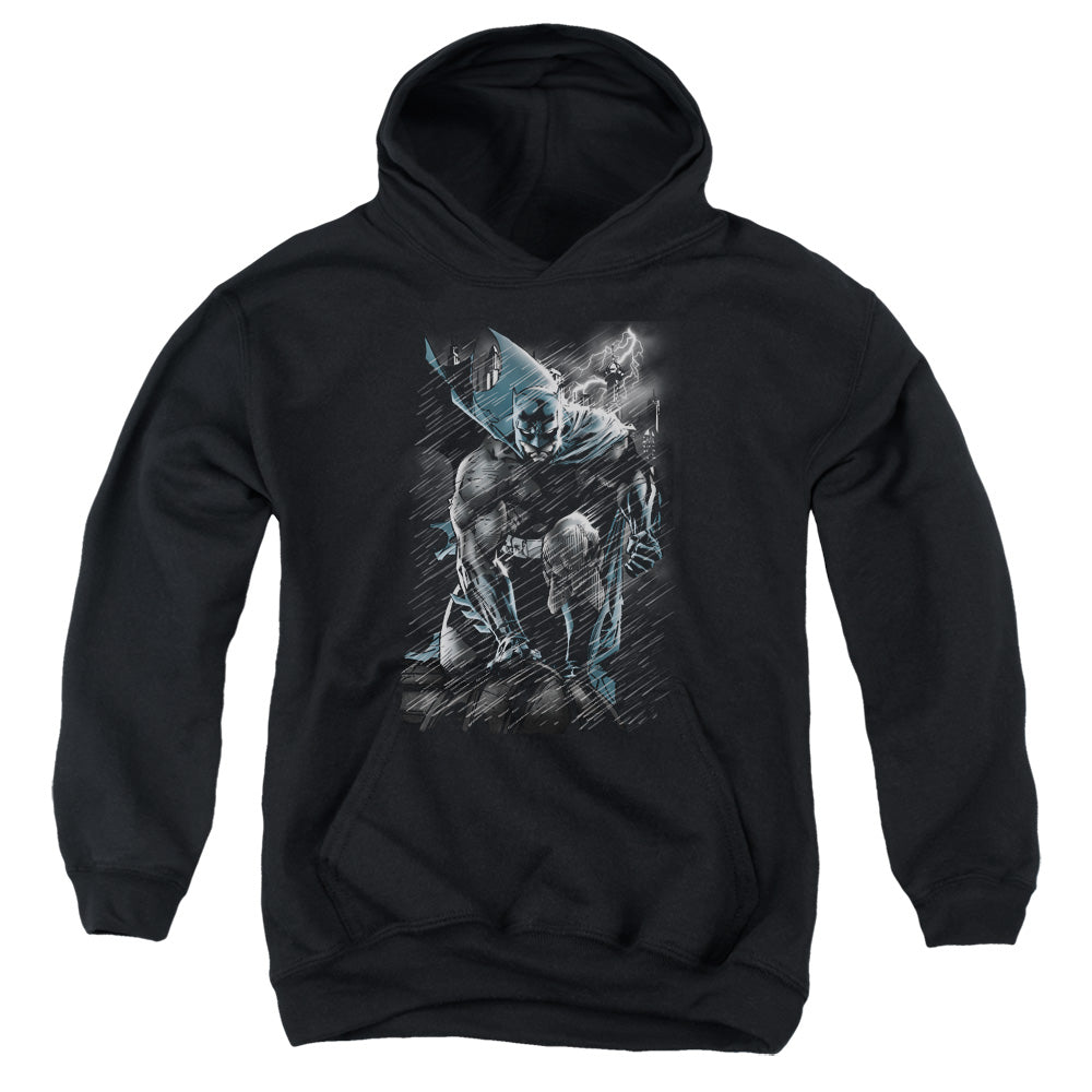 AN OFFCIALLY LICENSED BATMAN IN THE RAIN YOUTH HOODIE BLACK