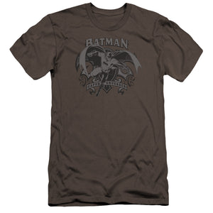 AN OFFCIALLY LICENSED BATMAN CRUSADE MEN'S PREMIUM SLIM FIT T-SHIRT CHARCOAL