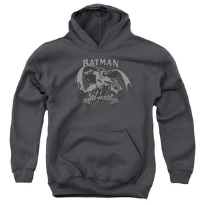AN OFFCIALLY LICENSED BATMAN CRUSADE YOUTH HOODIE CHARCOAL