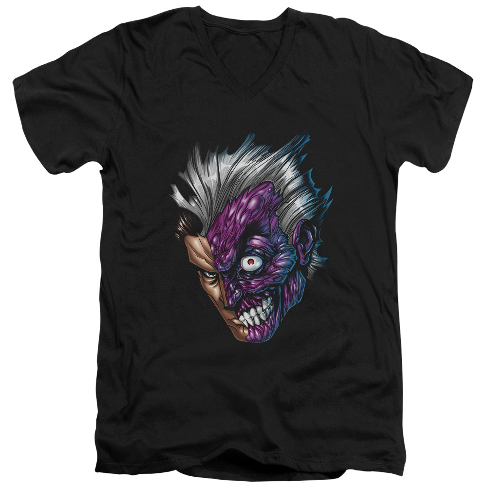 AN OFFCIALLY LICENSED BATMAN JUST FACE MEN'S V-NECK T-SHIRT BLACK
