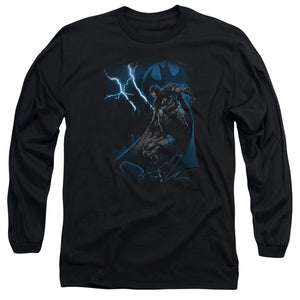 AN OFFCIALLY LICENSED BATMAN LIGHTNING STRIKES MEN'S LONG SLEEVE T-SHIRT BLACK