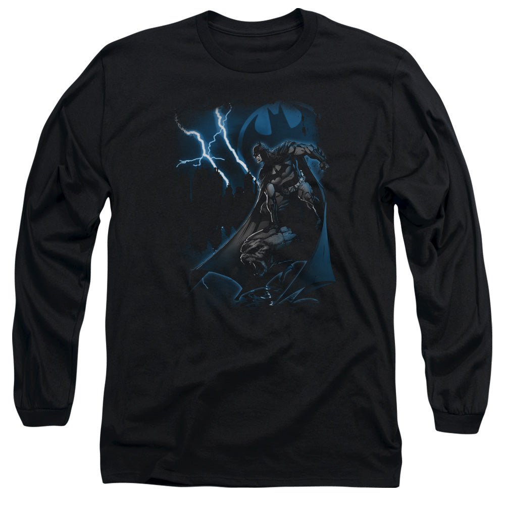 AN OFFCIALLY LICENSED BATMAN LIGHTNING STRIKES MEN'S LONG SLEEVE T-SHIRT BLACK