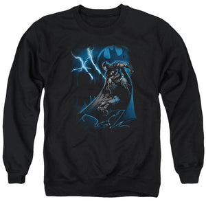 AN OFFCIALLY LICENSED BATMAN LIGHTNING STRIKES ADULT UNISEX CREWNECK SWEATSHIRT BLACK