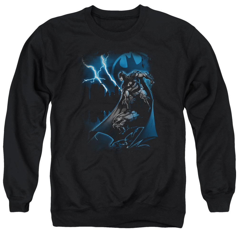 AN OFFCIALLY LICENSED BATMAN LIGHTNING STRIKES ADULT UNISEX CREWNECK SWEATSHIRT BLACK