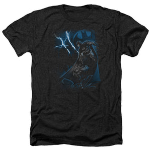 AN OFFCIALLY LICENSED BATMAN LIGHTNING STRIKES MEN'S HEATHER T-SHIRT CHARCOAL