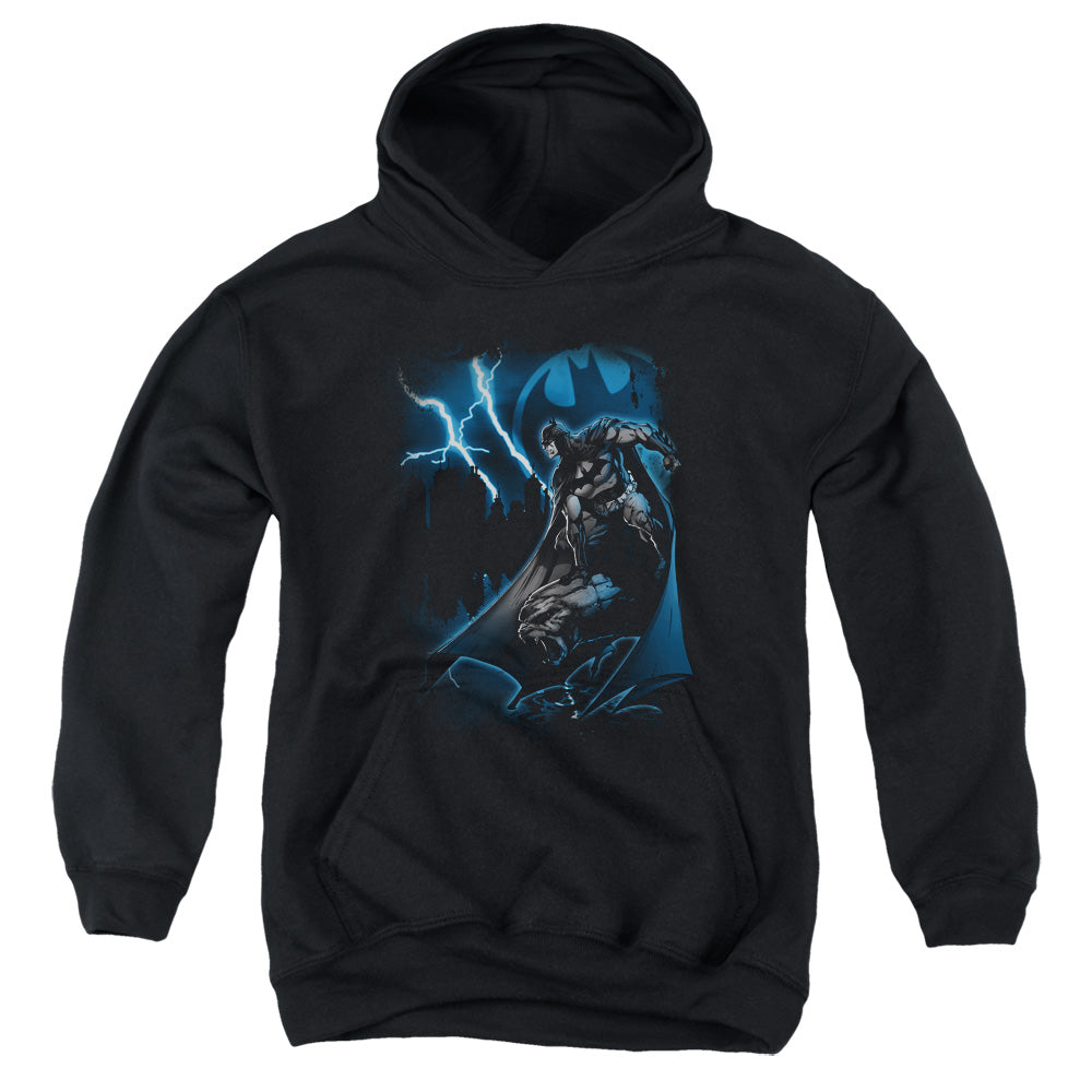 AN OFFCIALLY LICENSED BATMAN LIGHTNING STRIKES YOUTH HOODIE BLACK