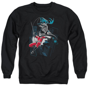 AN OFFCIALLY LICENSED BATMAN BLACK AND WHITE ADULT UNISEX CREWNECK SWEATSHIRT BLACK
