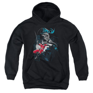 AN OFFCIALLY LICENSED BATMAN BLACK AND WHITE YOUTH HOODIE BLACK