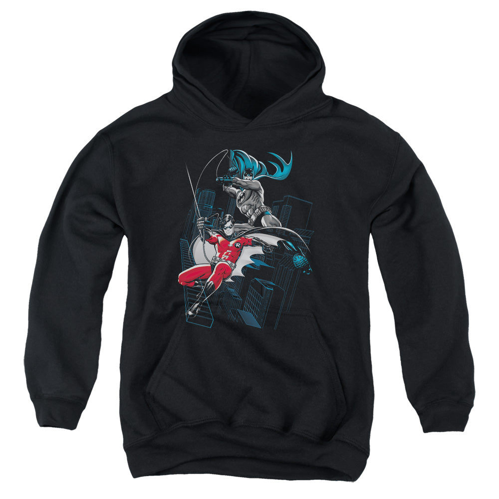 AN OFFCIALLY LICENSED BATMAN BLACK AND WHITE YOUTH HOODIE BLACK