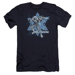 AN OFFCIALLY LICENSED BATMAN MR FREEZE MEN'S PREMIUM SLIM FIT T-SHIRT NAVY