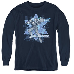 AN OFFCIALLY LICENSED BATMAN MR FREEZE YOUTH LONG SLEEVE T-SHIRT NAVY