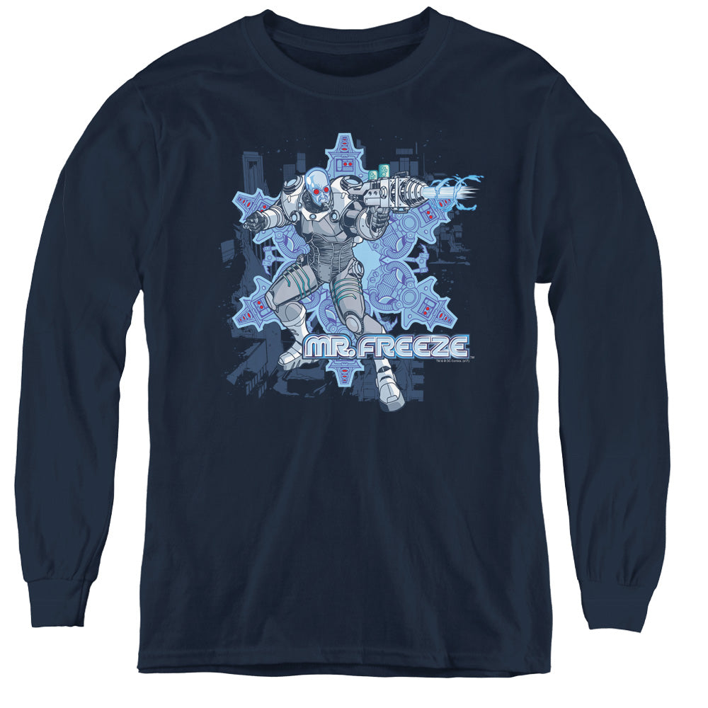 AN OFFCIALLY LICENSED BATMAN MR FREEZE YOUTH LONG SLEEVE T-SHIRT NAVY