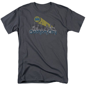 AN OFFCIALLY LICENSED BATMAN GOTHAM CITY DISTRESSED MEN'S REGULAR FIT T-SHIRT CHARCOAL