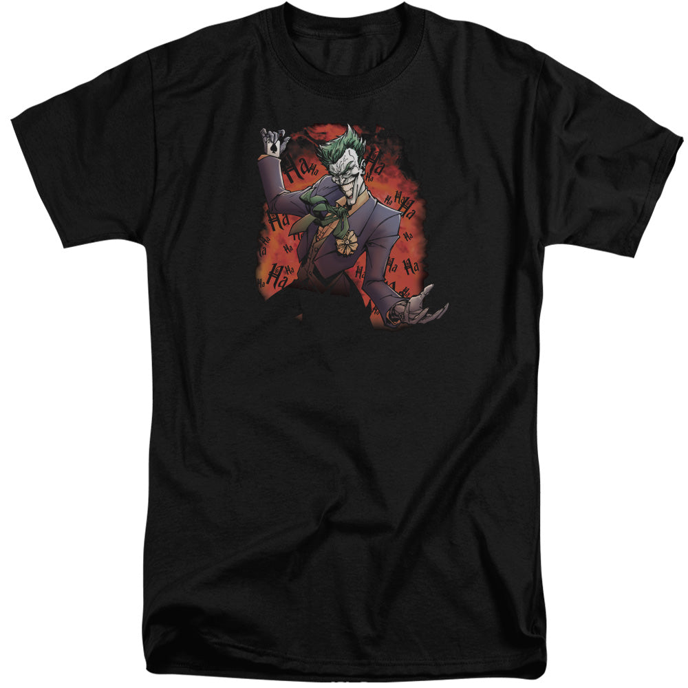 AN OFFCIALLY LICENSED BATMAN JOKERS AVE MEN'S TALL FIT T-SHIRT BLACK