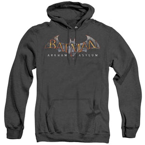 AN OFFCIALLY LICENSED BATMAN AA ARKHAM ASYLUM LOGO ADULT UNISEX HEATHER PULLOVER HOODIE BLACK