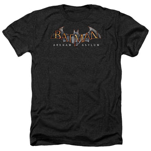AN OFFCIALLY LICENSED BATMAN AA ARKHAM ASYLUM LOGO MEN'S HEATHER T-SHIRT CHARCOAL