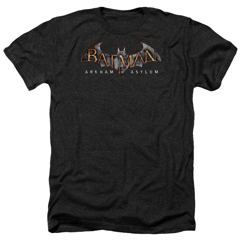 AN OFFCIALLY LICENSED BATMAN AA ARKHAM ASYLUM LOGO MEN'S HEATHER T-SHIRT CHARCOAL