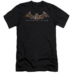 AN OFFCIALLY LICENSED BATMAN AA ARKHAM ASYLUM LOGO MEN'S PREMIUM SLIM FIT T-SHIRT BLACK