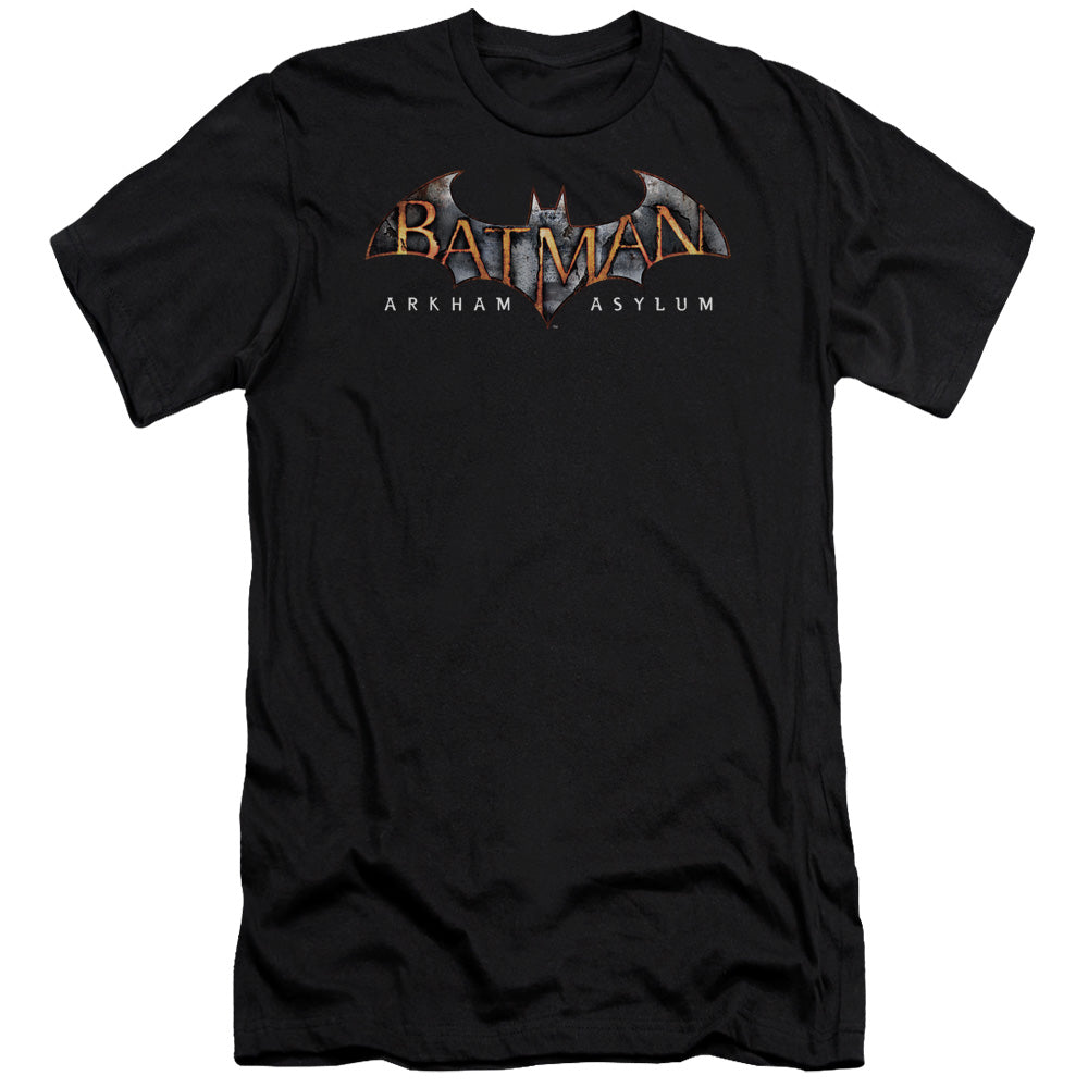 AN OFFCIALLY LICENSED BATMAN AA ARKHAM ASYLUM LOGO MEN'S PREMIUM SLIM FIT T-SHIRT BLACK