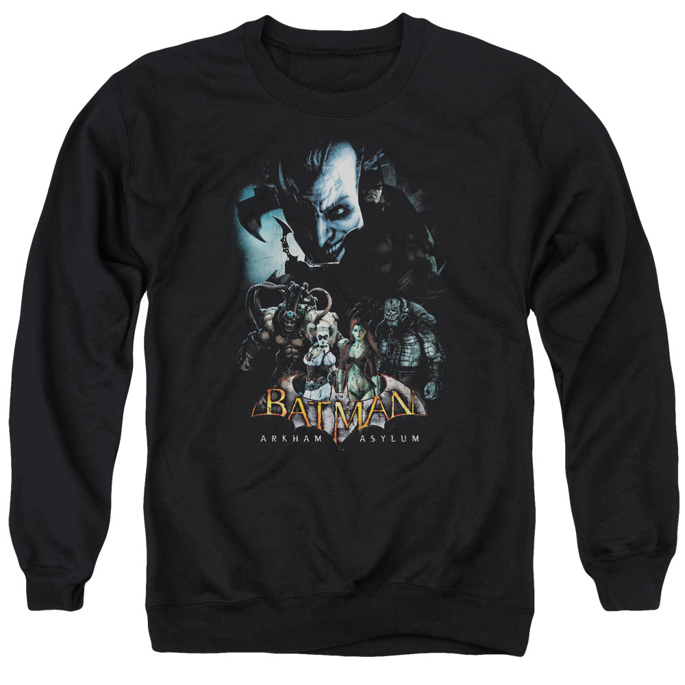 AN OFFCIALLY LICENSED BATMAN AA FIVE AGAINST ONE ADULT UNISEX CREWNECK SWEATSHIRT BLACK