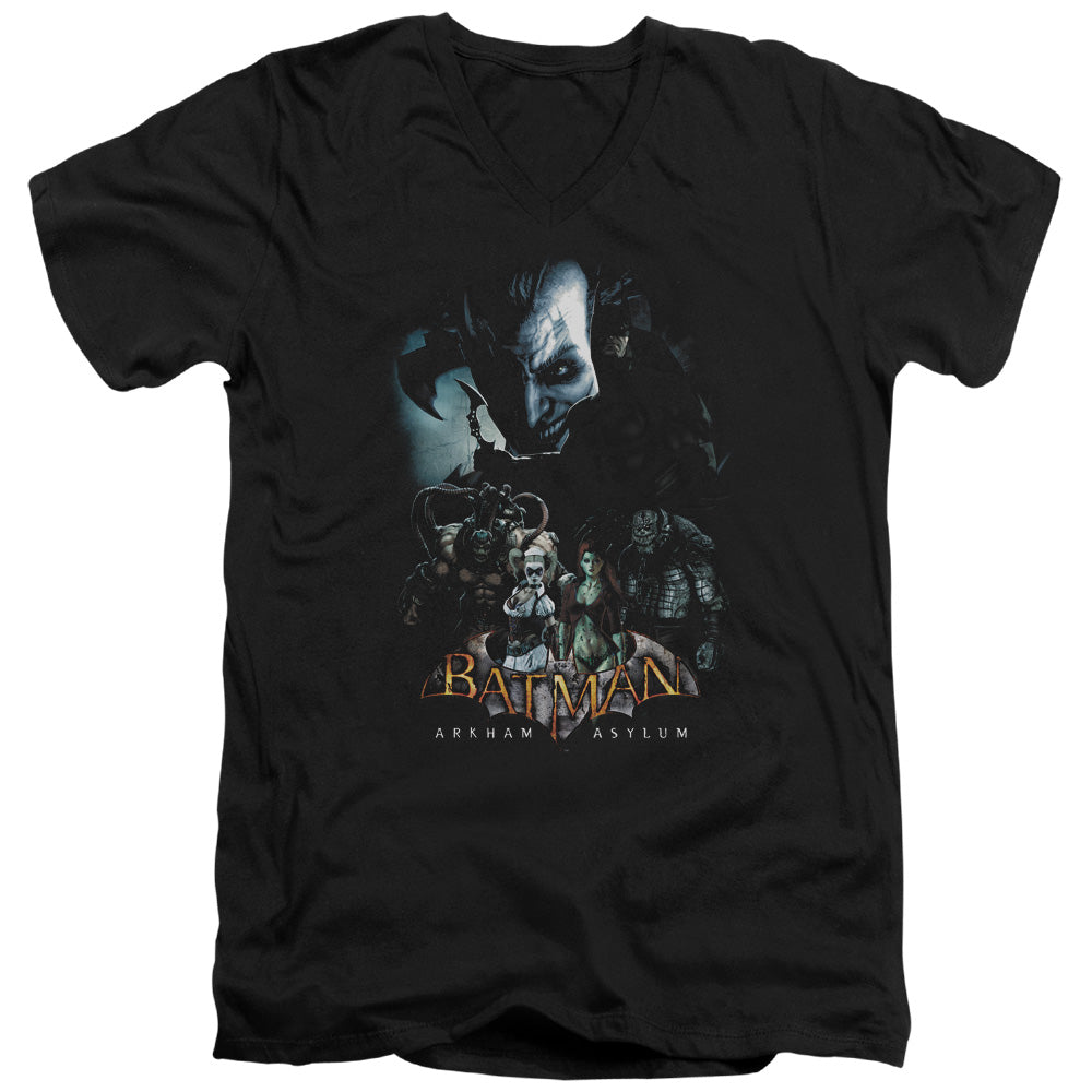 AN OFFCIALLY LICENSED BATMAN AA FIVE AGAINST ONE MEN'S V-NECK T-SHIRT BLACK