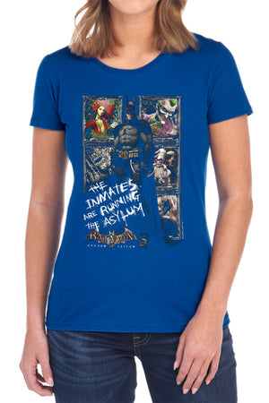 AN OFFCIALLY LICENSED BATMAN AA RUNNING THE ASYLUM WOMEN'S REGULAR FIT T-SHIRT BLACK