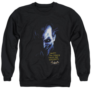 AN OFFCIALLY LICENSED BATMAN AA ARKHAM JOKER ADULT UNISEX CREWNECK SWEATSHIRT BLACK