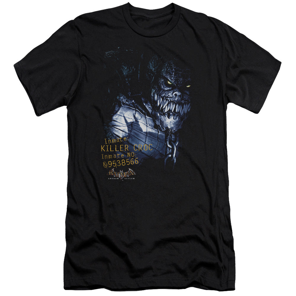 AN OFFCIALLY LICENSED BATMAN AA ARKHAM KILLER CROC MEN'S PREMIUM SLIM FIT T-SHIRT BLACK