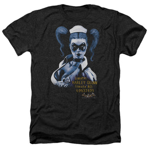 AN OFFCIALLY LICENSED BATMAN AA ARKHAM HARLEY QUINN MEN'S HEATHER T-SHIRT CHARCOAL