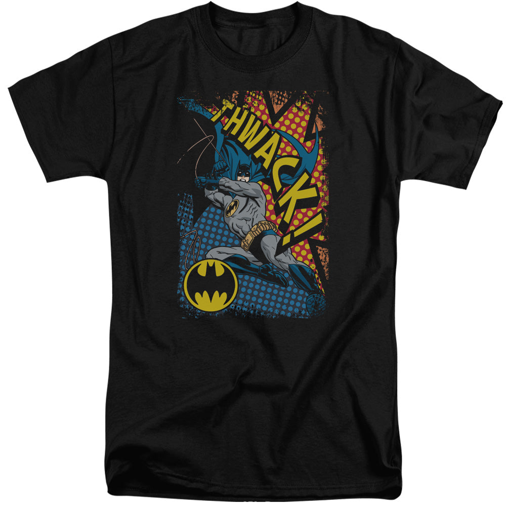 AN OFFCIALLY LICENSED BATMAN THWACK MEN'S TALL FIT T-SHIRT BLACK