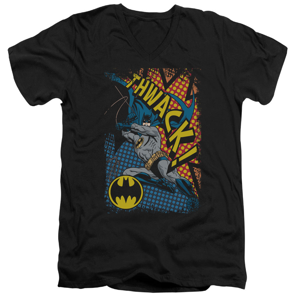 AN OFFCIALLY LICENSED BATMAN THWACK MEN'S V-NECK T-SHIRT BLACK