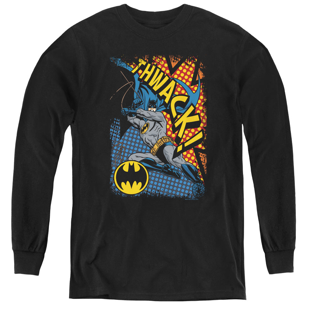 AN OFFCIALLY LICENSED BATMAN THWACK YOUTH LONG SLEEVE T-SHIRT BLACK