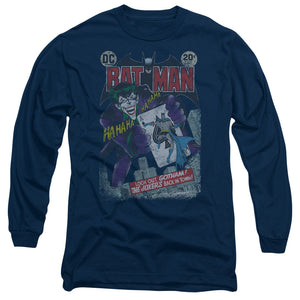 AN OFFCIALLY LICENSED BATMAN #251 DISTRESSED MEN'S LONG SLEEVE T-SHIRT NAVY