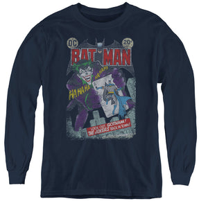 AN OFFCIALLY LICENSED BATMAN #251 DISTRESSED YOUTH LONG SLEEVE T-SHIRT NAVY