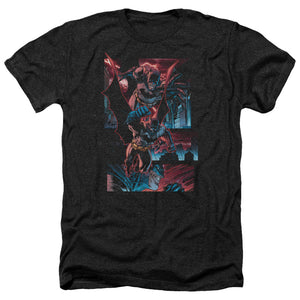 AN OFFCIALLY LICENSED BATMAN DARK KNIGHT PANELS MEN'S HEATHER T-SHIRT CHARCOAL