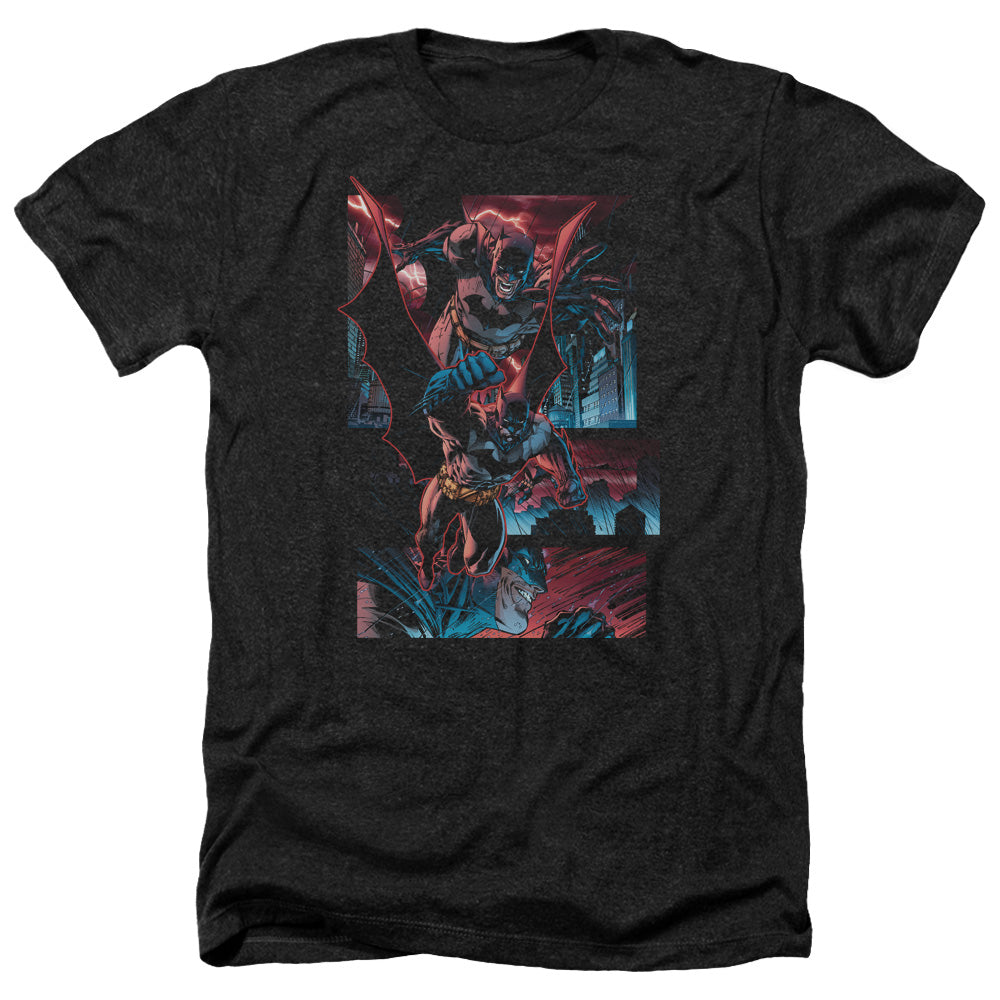 AN OFFCIALLY LICENSED BATMAN DARK KNIGHT PANELS MEN'S HEATHER T-SHIRT CHARCOAL