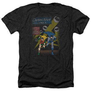 AN OFFCIALLY LICENSED BATMAN DYNAMIC DUO MEN'S HEATHER T-SHIRT CHARCOAL